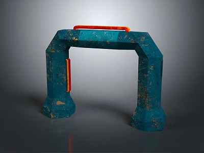 Modern Blue Textured Entry Gate With Red Accents And Geometric Design 3d model