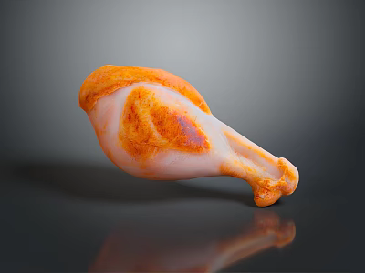 Realistic 3D Model Of Flying Animal Leg In Orange Hue On Dark Reflective Surface 3d model