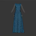 Blue Sleeveless Long Dress With Elegant Patterned Design For Formal Events 3d model