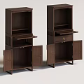 Double Brown Wooden Storage Cabinet Shelf With Multilayer Design And Doors