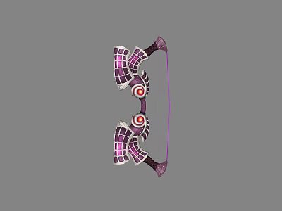 Purple And Pink Decorative Bow Weapon With Spiral And Geometric Patterns 3d model