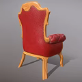 Classic Red Leather Armchair With Wooden Carved Frame Tufted Backrest And Armrests