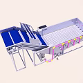 Industrial Conveyor Equipment With Metal Frame Blue Belt And Railings Pipeline Components