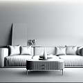 Modern three-seat sofa coffee table combination floor lamp 3d model