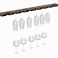 Dining Table Wine Glass Rack with Hanging Stemware and Arranged Glasses 3d model