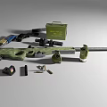 Military Weapons Display Featuring Sniper Rifle With Scope Pistol Ammunition Box Grenades And Bullets