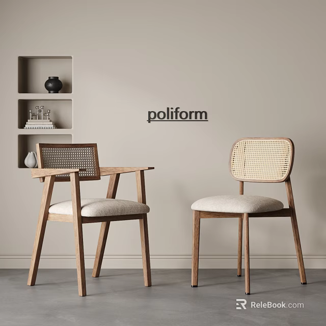 Stylish Poliform Dining Chairs with Wooden Frame Woven Backrest and Padded Seat 3d model 