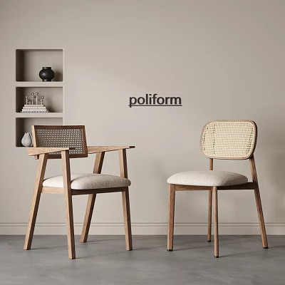 Stylish Poliform Dining Chairs with Wooden Frame Woven Backrest and Padded Seat 3d model