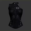 Structured Black Corset With Metal Buckles And Shoulder Straps Design 3d model
