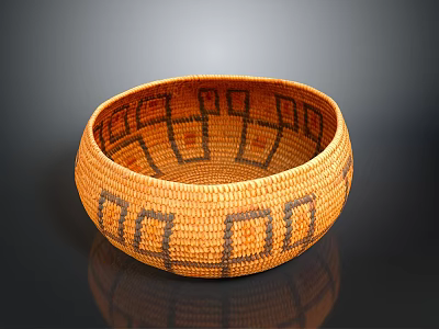 Handwoven Decorative Basket For Home Use With Orange Tone And Black Geometric Patterns 3d model