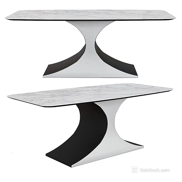 Modern Contemporary Dining Table With Curved Black And White Base And Glass Top 3d model 