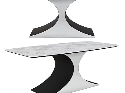 Modern Contemporary Dining Table With Curved Black And White Base And Glass Top 3d model
