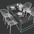 Modern Dining Table Set With Wooden Tabletop Black Metal Frame And Four Black Chairs