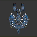 Blue Cosmic Spaceship Design With Circular Structure And Multiple Engines