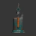 Vintage Metal Blowtorch Weapon with Copper Green Patina and Wooden Handle Cylindrical Design