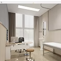 Modern Medical Examination Room Interior With Examination Bed Desk Sink And Window Curtains