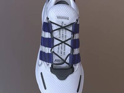 White Athletic Sneakers With Blue Stripes Black Laces And Mesh Design 3d model