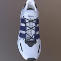 White Athletic Sneakers With Blue Stripes Black Laces And Mesh Design