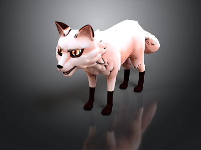 White Fox 3D Model With Brown Ears Legs And Yellow Eyes On Gray Background 3d model