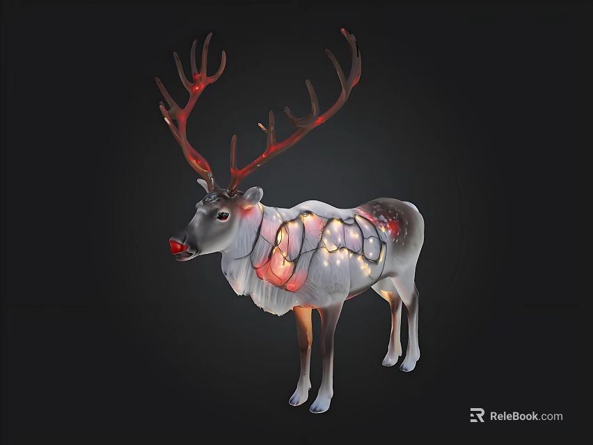 Lighted Reindeer Decor With Red Antlers And Illuminated Body For Festive Holiday 3d model 