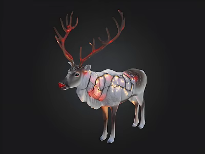 Lighted Reindeer Decor With Red Antlers And Illuminated Body For Festive Holiday 3d model