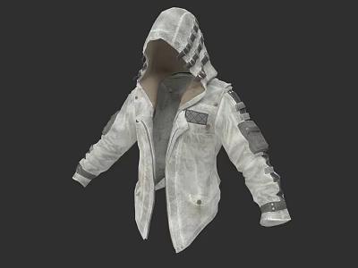 White Lightweight Hooded Jacket With Patched Sleeves Multiple Pockets Casual Design 3d model