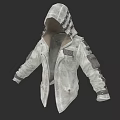 White Lightweight Hooded Jacket With Patched Sleeves Multiple Pockets Casual Design