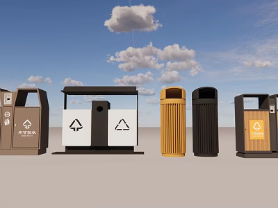 Public Facilities With Various Types of Trash Bins for Waste Disposal 3d model