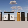 Public Facilities With Various Types of Trash Bins for Waste Disposal