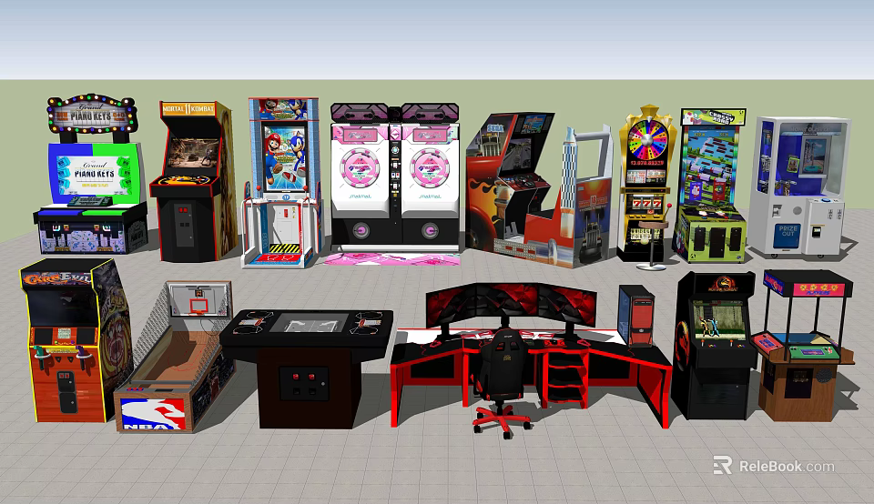 Collection of Entertainment Electronics Featuring Arcade Machines Pinball Games Gaming Tables And Chairs 3d model 