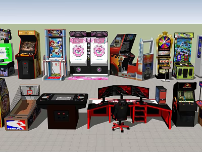 Collection of Entertainment Electronics Featuring Arcade Machines Pinball Games Gaming Tables And Chairs 3d model