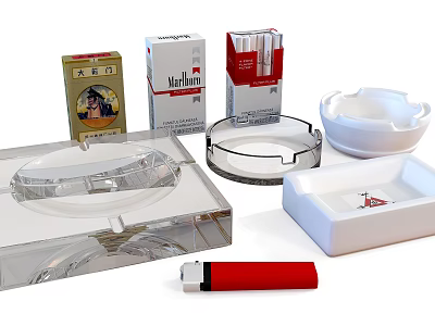 Daily Living Items Featuring Cigarettes Ashtrays And Lighter 3d model