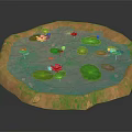Natural Pond Scene With Blue Water Green Lily Pads And Pink Lotus Flowers