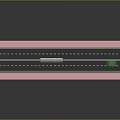 Yellow Striped And Green Trucks On Road With Pink Edges White Dashed Lines