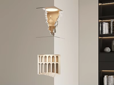 Modern Architectural Inspired Wall Lamp With Hollowed Design On Living Room Wall 3d model