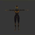 3D Humanoid Figure In Blue And Orange Bodysuit With Arms Outstretched On Gray Background