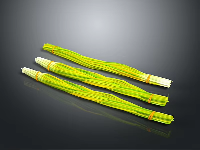 Three Bundles Of Fresh Green And White Scallions Tied With String 3d model