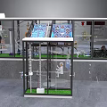 Science Exhibition Display Unit With Glass Enclosure Control Panels Lab Equipment And Figurine