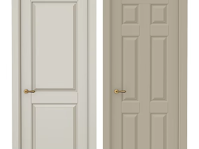 Light Gray And Beige Hinged Doors With Panel Designs And Brass Handles 3d model