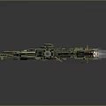 Large Futuristic Battle Style Sci-Fi Spaceship With Complex Mechanical Structure Green Gray Tones Blue Lights