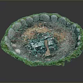 Circular Outdoor Fire Pit Area With Stone Border Wood Logs And Grass 3d model