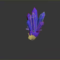 Blue Crystal Like Plant With White Base On Gray Background And Reflection
