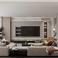Modern Living And Dining Room Interior With Sofa TV Wall Coffee Table And Plants