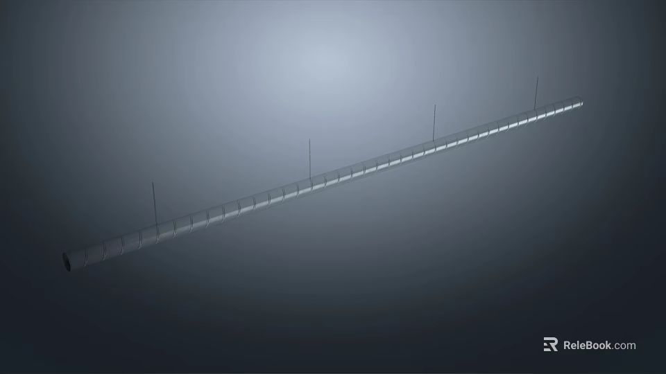 Long Metal Pipeline Structure With Support Poles And Industrial Design Features 3d model