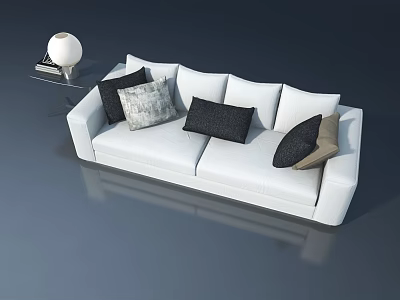 Modern Living Room White Sofa With Various Colored Cushions And Table Lamp 3d model