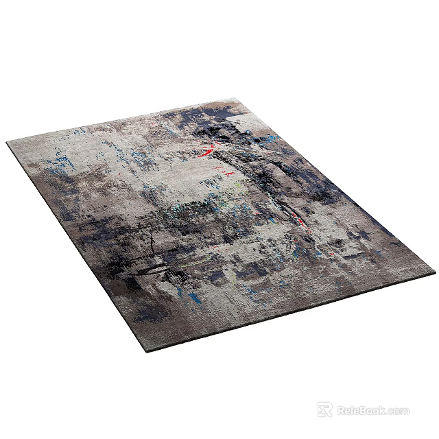 Abstract Modern Square Rug With Gray Blue Red Artistic Patterns and Textures 3d model 