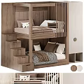 Modern Wooden Bunk Bed With Stairs Drawers Upholstered Headboard