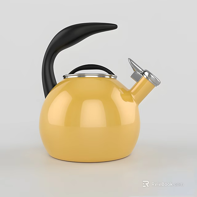 Yellow Kitchen Kettle With Black Handle And Metallic Spout Design 3d model