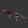 Realistic Blue Crocodile Reptile 3D Model With Open Mouth And Scaly Texture On Gray Background