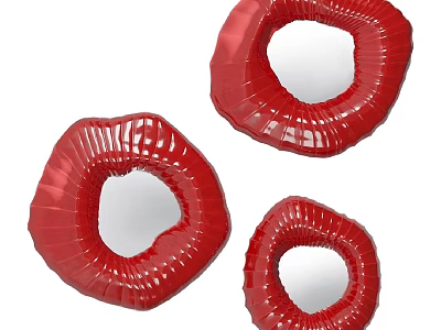 Three Red Textured Circular Decorative Wall Mirrors Modern Design 3d model